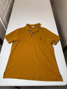 Burberry Brit Mens Sz L Polo Shirt Mustard Equestrian Knight Nova Check Cotton